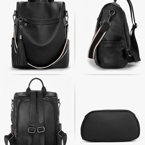 Black Backpack Purse for Women, PU Leather Anti Theft Travel with Tassel - Picture 11 of 11